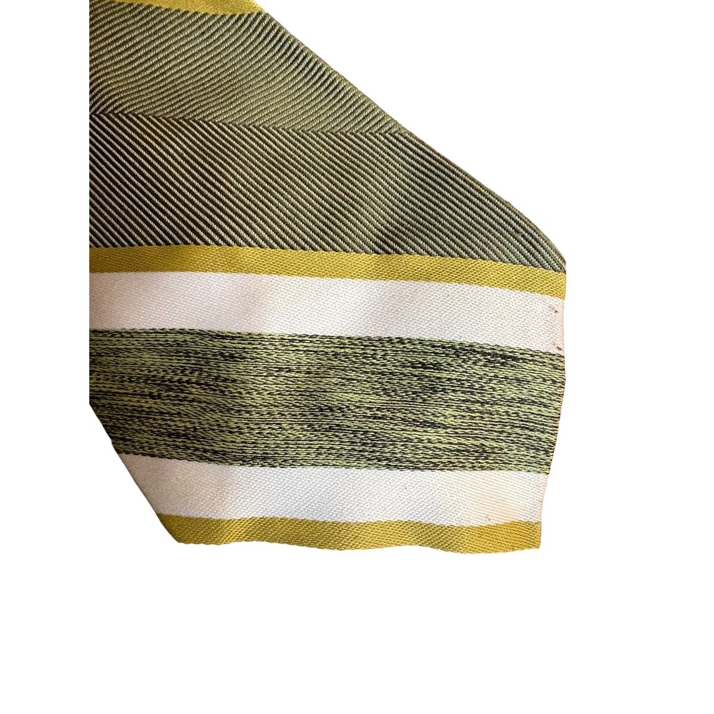 Vintage Commodore Trevira Wide Tie –‎ Green Striped Pattern 60" x 4" As is